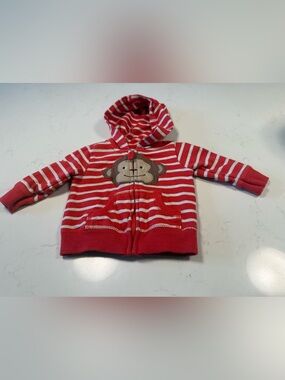 Carter's Red and White Striped Monkey Hoodie baby